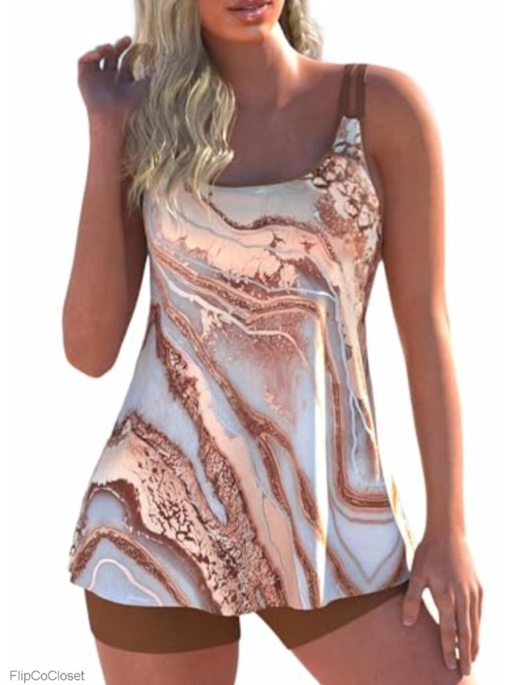 Women's 2 Piece Tankini Swimsuit Set with Adjustable Straps & Tummy Control -
